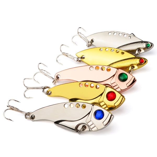 

5 colors abs hard baits metal vib lures 6cm 11g vibration spinner spoon sequins fishing lure bass artificial bait cicada treble hook