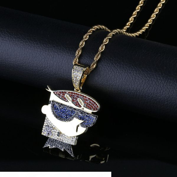 

мультипликационный персонаж декстер подвеска новый циркон персонализированный хип-хоп мужские ожерелье горячий продавать в европе и америке, Silver