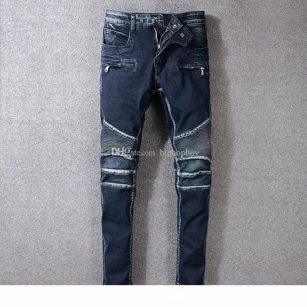 

mens stylist jeans distressed ripped biker jeans slim fit motorcycle biker denim jean mens jeans, Blue