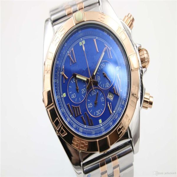

Top mark high quality B01 Sapphire 46 mm Blue dial quartz chronograph Stick blue Dial two tone Stainless steel Men's Wrist Watches Mode