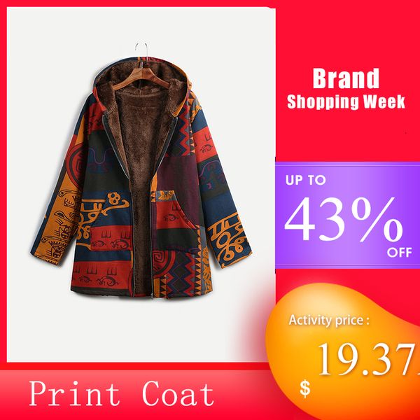 

versear winter 2020 women floral print coat hooded jacket open front warm outerwear overcoat plus size s-5xl manteau femme, Black;white