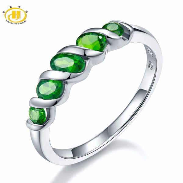 

hutang wedding rings natural diopside ring pure 925 sterling silver 5-stone fine jewelry vivid green gemstones for women's gift, Golden;silver