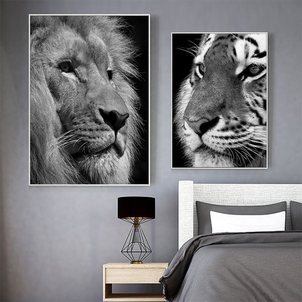 

black white animal canvas art african safari wild lion tiger canvas poster nordic print wall art pictures for living room decor