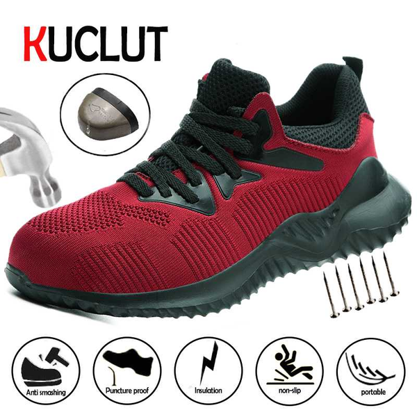 

kuclut 2020 men's four seasons comfortable industrial shoes steel toe breathable safety shoes steel toe stab proof safety, Black