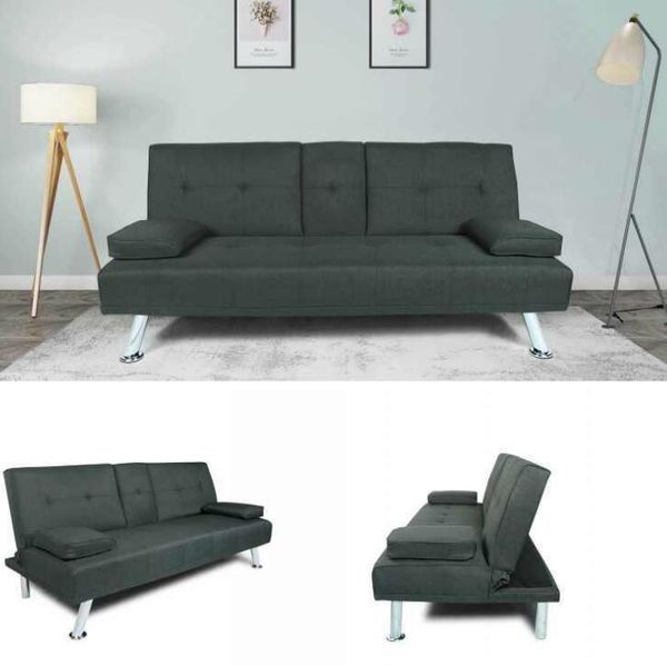 

us stock warehouse futon sofa bed sleeper dark grey fabric w22303581