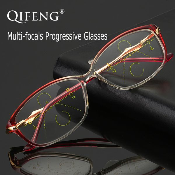 

qifeng multi-focus progressive reading glasses women tr90 presbyopic diopter eyeglasses female +1.0+1.5+2.0+2.5+3.0 qf219, White;black
