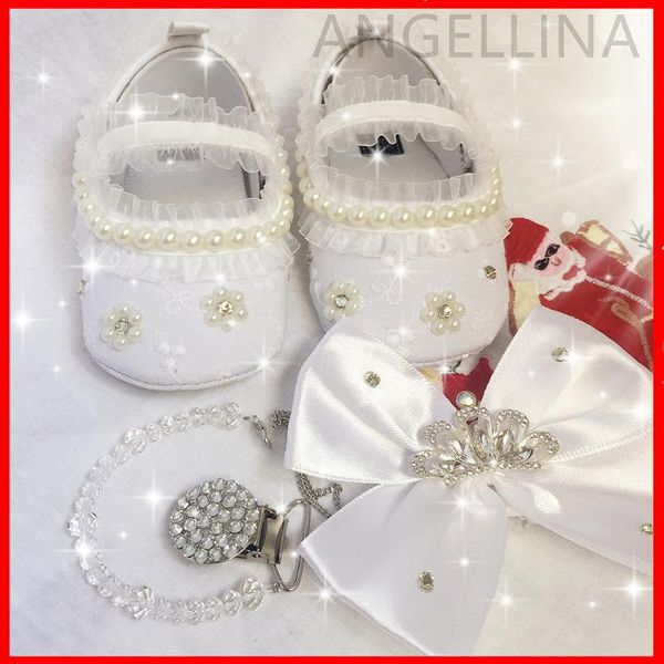 

christening baby shoes for 0-12 months pure white baptism & christening shoes pearl baby pacifier chain hair band
