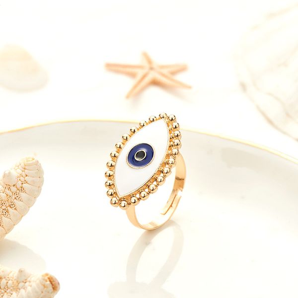 

2020 new fashion adjustable gold color enamel turkey blue evil eye finger rings for women girl vintage open ring party jewelry, Golden;silver