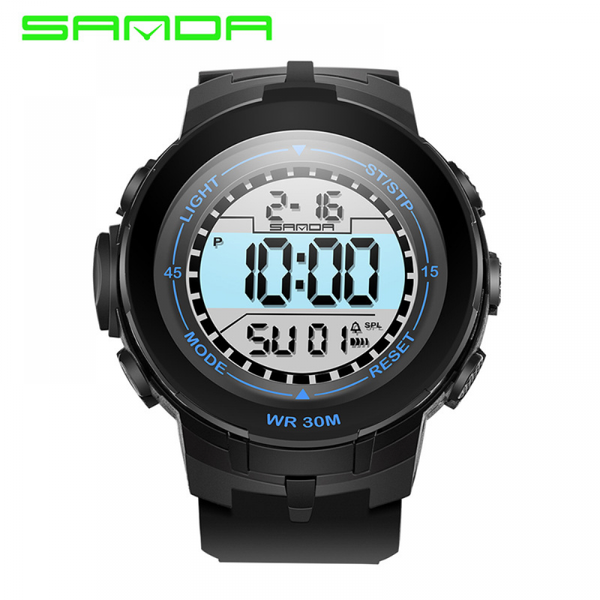 

sanda new watch men 50m waterproof band week alarm display electronic watches stainless steel clasp silicone strap male watch, Slivery;brown