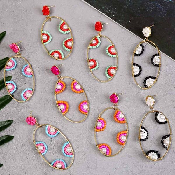 

the trend of the europe and the united states exaggerated geometric elliptical handmade beads earrings personality woven beaded ear pendant, Golden
