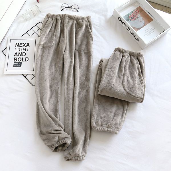 

winter warm nightwear sleep bottoms casual flannel sleepwear women pajamas soft pants couple pyjamas home clothes, Black;red