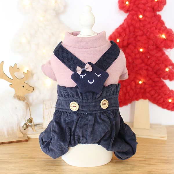 

autumn and winter cloud high waist strap four-legged warm pet clothes pink color dog clothes winter dog costume jumpsuit pets