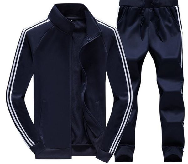 

mens sportswear tracksuits striped zipper jacket+sweatpants two piece sets male track suit spring autumn men set fashion sets t200709, Gray