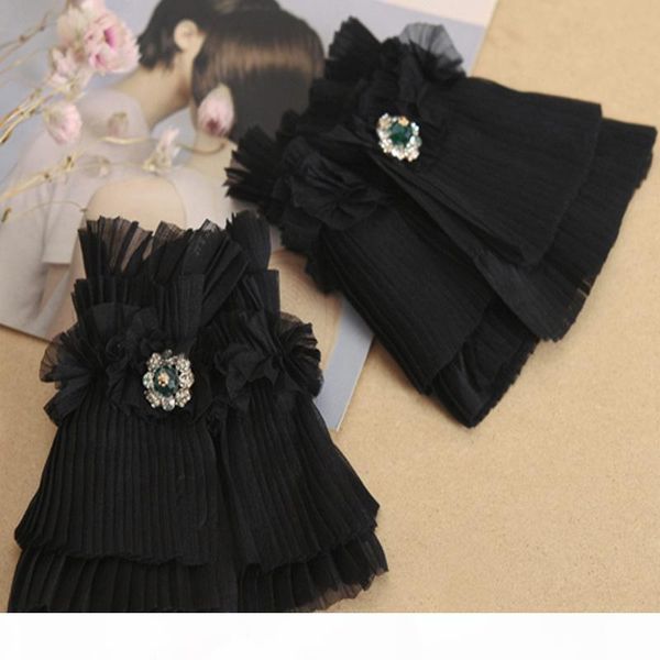 

vintage collar false collar irregular pleated bow drill decorative fake sleeve victorian detachable vintage black, Blue;gray
