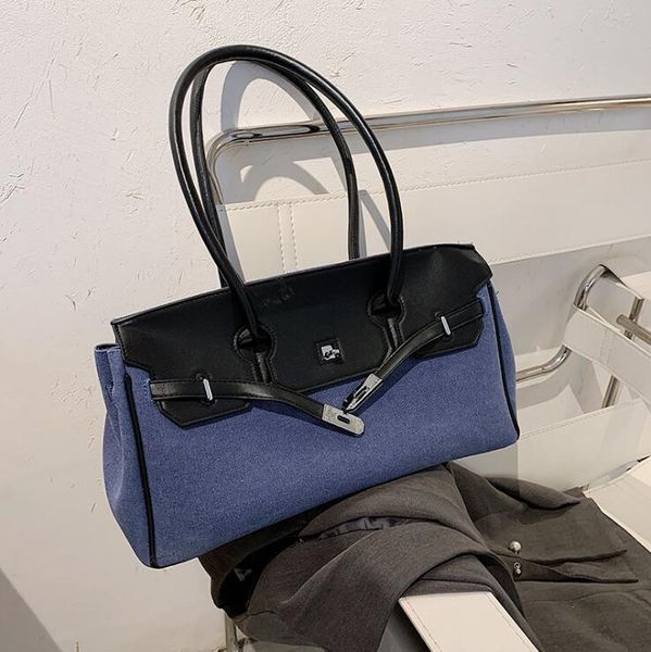 

factory wholesale women bag elegant atmosphere contrast canvas handbag large leather handbags fashion blue womens shoulder bags, Black;red