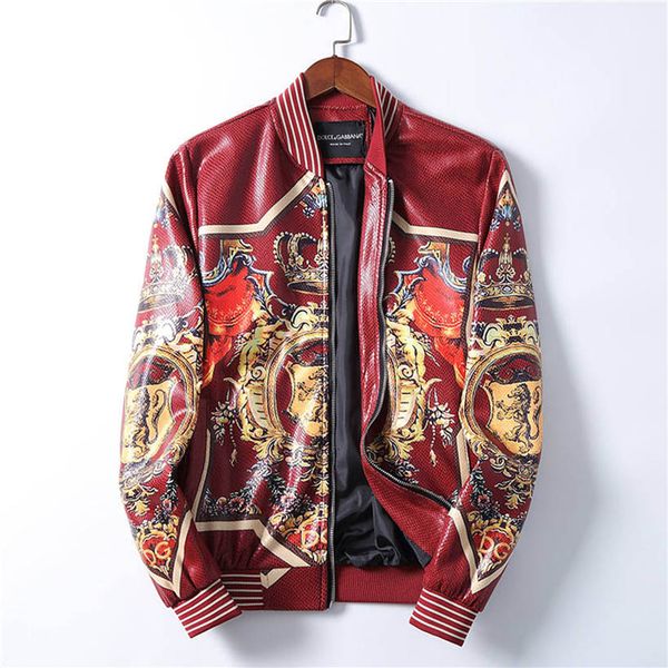 

20ss men jackets faux leather bees barocco floral print designers windbreaker mens slim zipper hooded jacket winter outerwear coats, Black