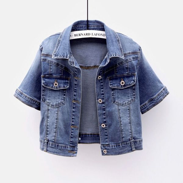 

korean style spring autumn elastic short denim jacket women student outerwear vintage wash short sleeve jeans jacket coat female, Black;brown