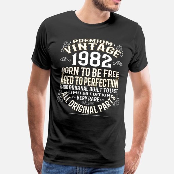 

premium vintage 1982 t shirt men customized short sleeve round collar sunlight funny spring autumn unique shirt, White;black