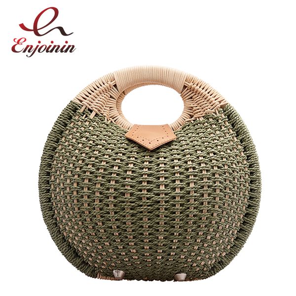 

round handmade straw casual women vacation purses and handbags vacation shopping tote bag female designer bag bolsa