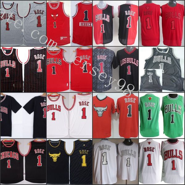 

chicago bulls black #1 derrick rose green nba men red jersey