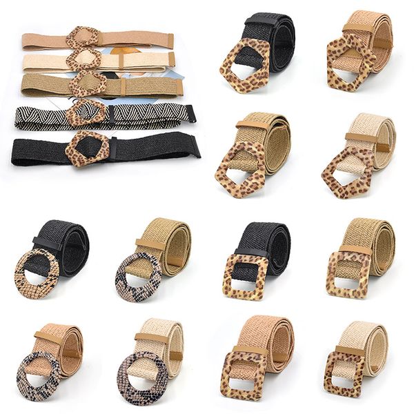 

women boho braided waist belt female summer dress belts serpentine leopard buckle pp straw wide belts for women boho waistband, Black;brown