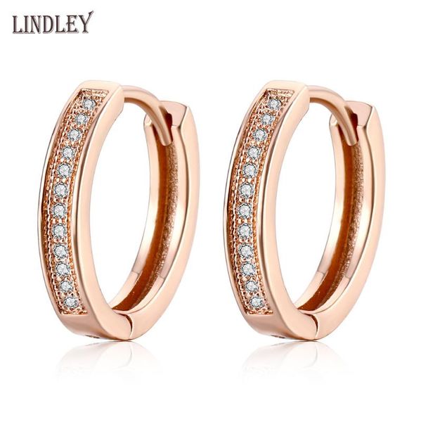

hoop & huggie lindley fashion earrings for women micro wax inlaid zircon round 585 rose gold stud earring jewelry gifts 2021, Golden;silver
