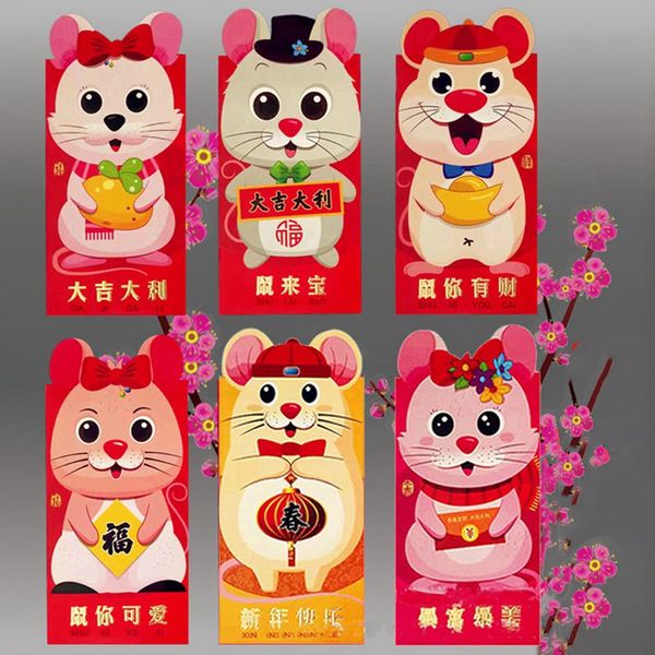 

6pcs/set chinese new year red money envelope year of rat 2020 cartoon packet