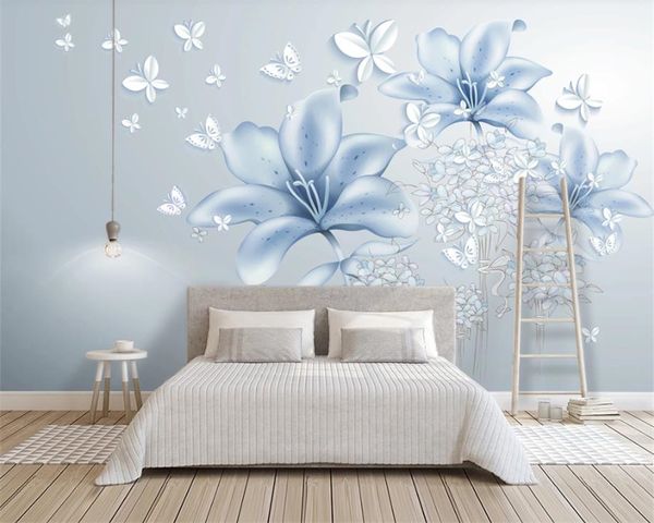 

3d flower wallpaper small fresh 3d three-dimensional flower background wall simple european background wall hd wallpaper