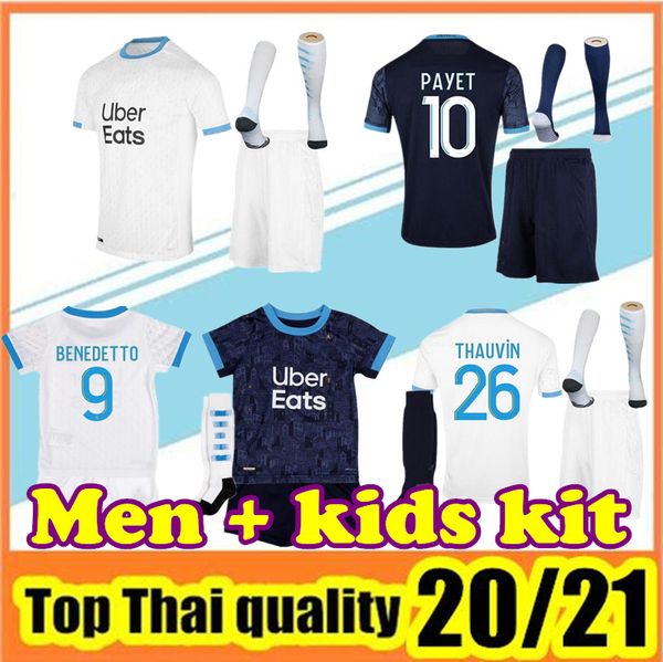 

20/21 marseille soccer jersey 2020 2021 payet benedetto sakai kamara football shirt men kids kit, Black