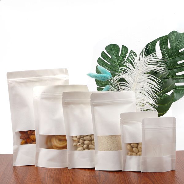 

10pcs frosted zip lock kraft paper window bag stand up dried food fruit tea packaging pouches zipper self sealing bags