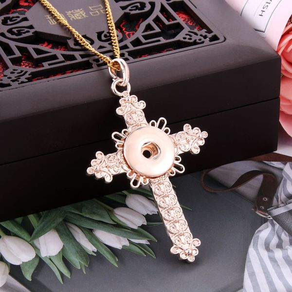 

2020 новая розовое золото крест цветок привязать кнопки ожерелье для женщин fit diy имбирь подвески 18mm snap кнопки ювелирных подарков женщ, Silver