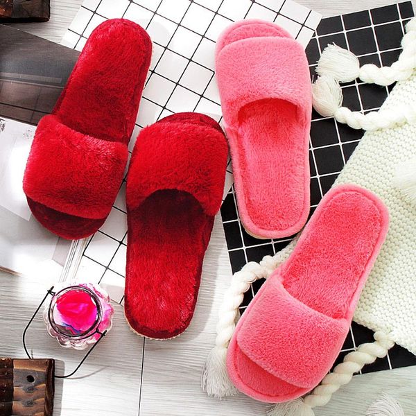 

winter slippers women shoes velvet plush shoes woman slippers warm solid flats 2020 new arrival indoor female sandals sale, Black