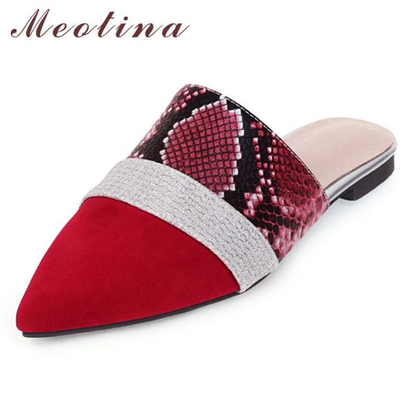 

meotina spring flats shoes women snake print flat mules shoes mixed colors pointed toe casual ladies red 2020 plus size 46, Black