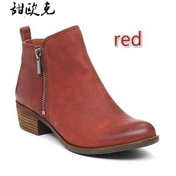 

2020 winter new women's pu boots fashion women's ankle boots thick heel zip female pointed side pull botas mujer, Black