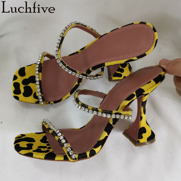 

crystal one belt slippers woman horsehair open toe party shoes summer big size slides leopard shoes woman, Black
