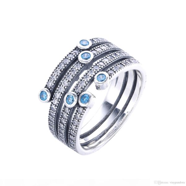 

new 925 sterling silver shimmering ocean ring with blue stone fit pandora jewelry engagement wedding lovers fashion ring