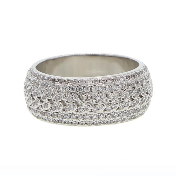 

2020 silver clear cubic zirconia sparking bling iced out men boy cuban link chain engagement band ring