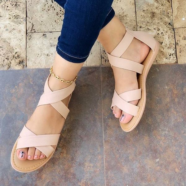 

summer women flat sandals open toe gladiator cross strappy ladies shoes casual beach roman sandals chaussure femme, Black