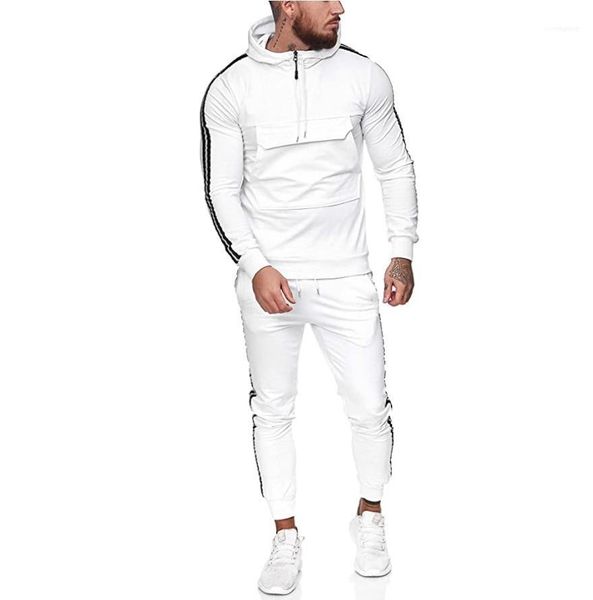 

мужчины костюмы активный стиль полосатый zipper толстовка с капюшоном наборы slim fit мужские спортивные костюмы 20fw casual, Gray