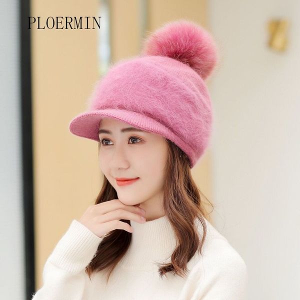 

winter women's hats casual hip hop cap fur knitting baseball cap girls warm skullies beanie fashion with fur ball, Blue;gray