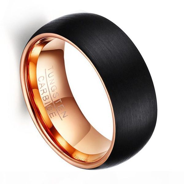 

tungsten carbide ring 8mm brushed black tungsten domed ring rose gold inner band mens & womens wedding ring, Slivery;golden