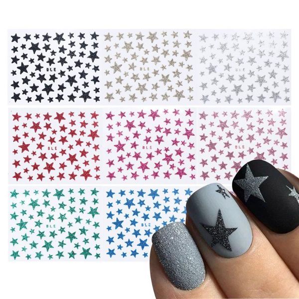 

1 pcs glitter shiny star stickers adhesive colorful 3d nail sticker on nails manicure decoration tool women nail art tips, Black
