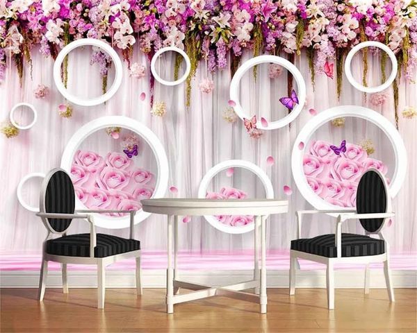 

wall papers home decor 3d flower circle rose flower простой фон стена романтический декоративное mural обои