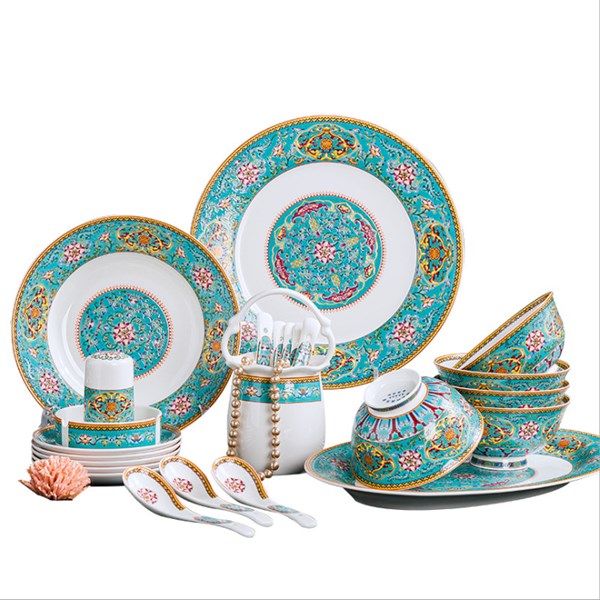 

europe design bone china dinnerware set plates and bowls tableware luxury colorful eyeful of pattern dinnerware set
