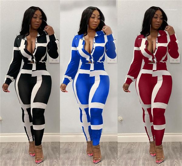

2 piece pants slim button long sleeved fashion women tracksuits striped printed designer tracksuits women casual, Gray