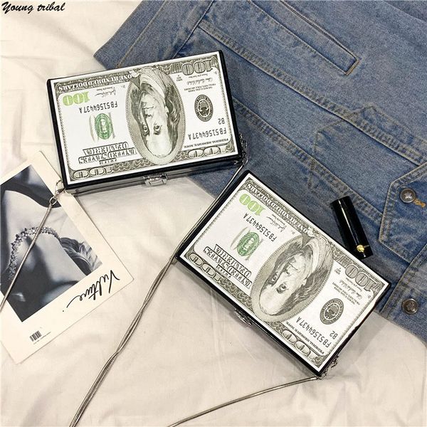 

fashion dollar pattern box shoulder bag designer brand leather women clutch chain purses and handbags ladies crossbody bags 2020