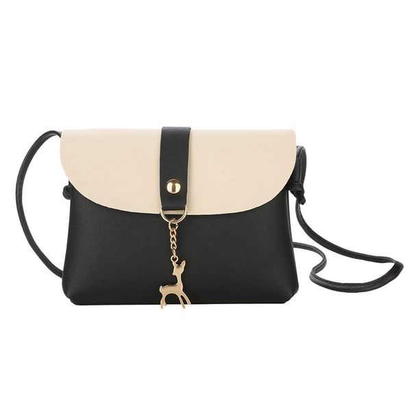 

small crossbody purse for women with pendant,pu leather crossbody bag with strap cell phone bag for girl(black