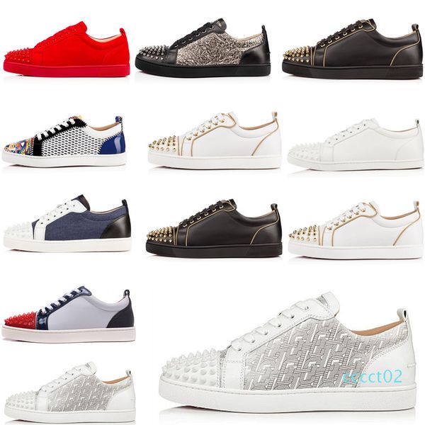 

red bottom junior spikes mens casual shoes reglisse orlato flat low red oeillet denim leather fashion women sports sneakers ct2, Black