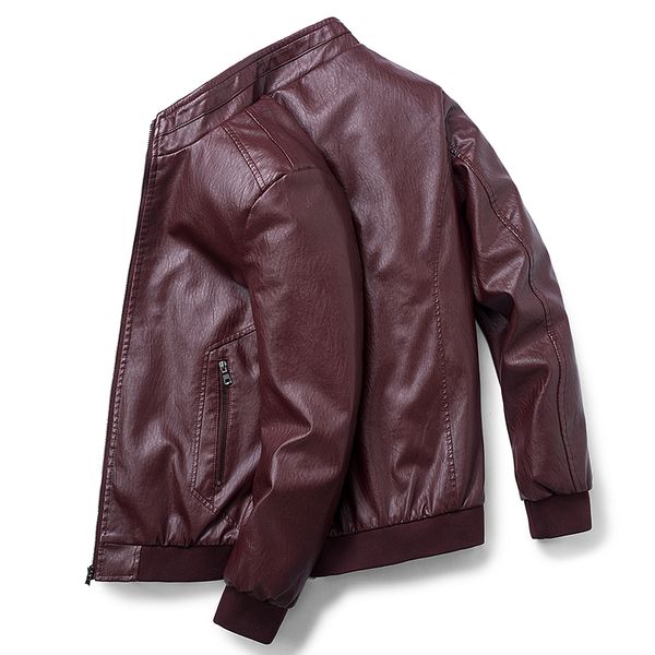 

2020 new fashion autumn warm male leather jacket plus size 7xl mens stand collar coat leather biker jackets zipper coat winter, Black