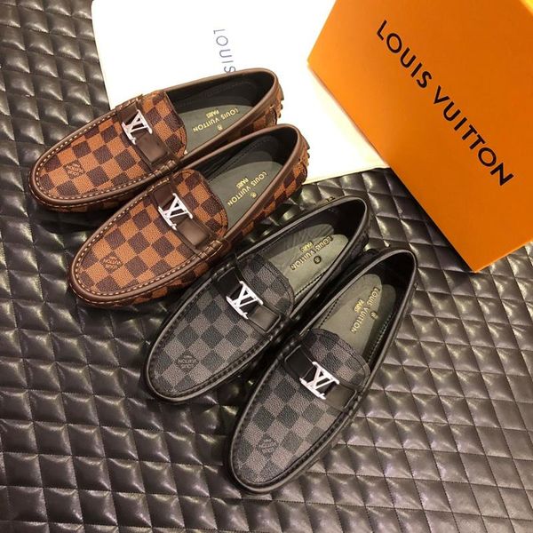 

male formal shoes genuine leather flat business pattern leisure shoes black brown plaid office shoes size 38-45